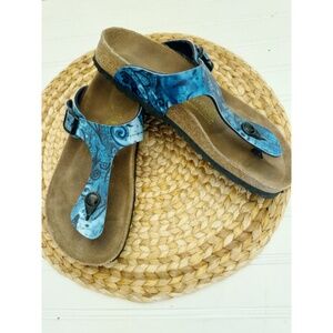 Birkenstock Papillo Women's Gizeh Thong Swirl Design Sandals Blue Tan